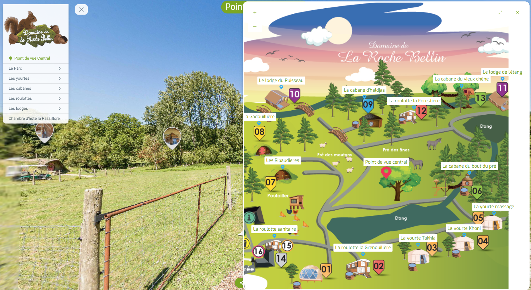 Visite virtuelle du domaine de la roche Bellin plan Visite virtuelle du domaine de la roche Bellin montrant l'intégration interactive du nouveau plan